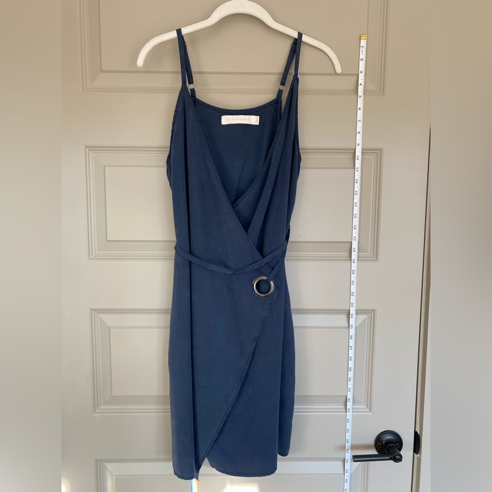 Blue wrap dress with adjustable straps